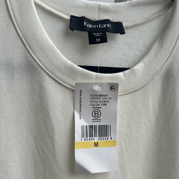 🆕 Karen Kane Lace Sweatshirt Top White Cream Medium Feminine Casual Sweater - Picture 12 of 14